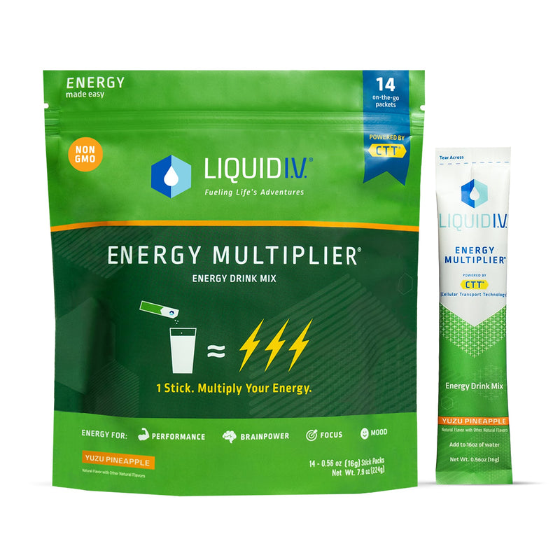 LIQUID I.V. Energy Multiplier Energy Drink Mix, Yuzu Pineapple, 14 Count